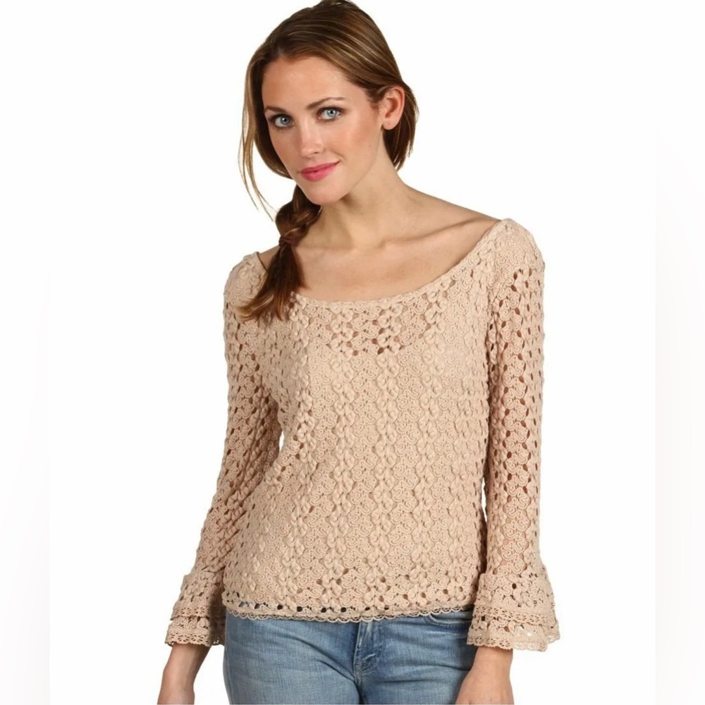 Free People Knit Rochelle Gypsy Lace Top in Tea SZ S